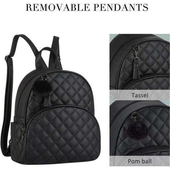 Mini Backpack Women Leather Small Backpack Purse for Ladies Cute Pom Bookbag main image 5
